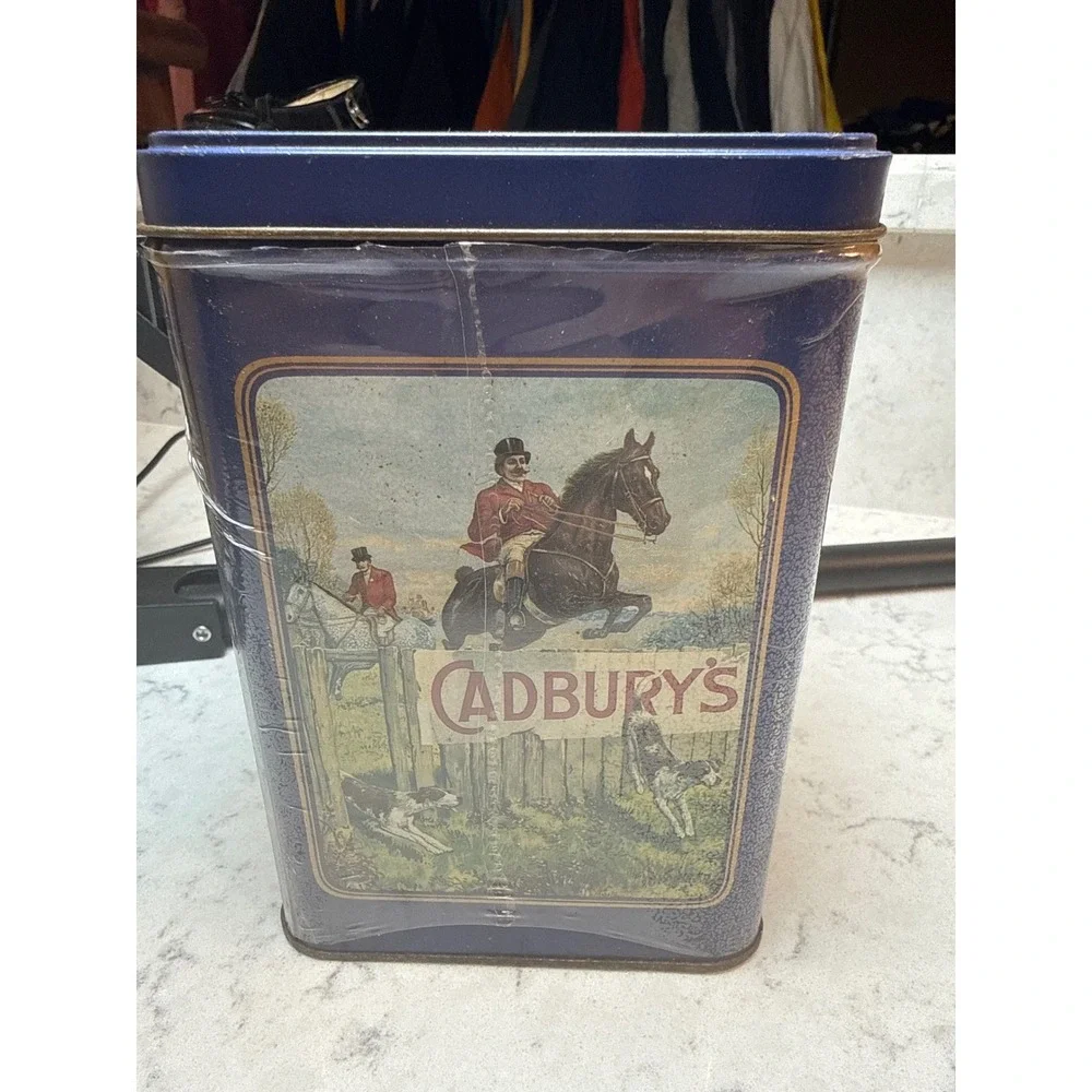 Vintage Cadbury Almond Joy Chocolate Tin Blue‎ Victorian Illustration 12oz Box